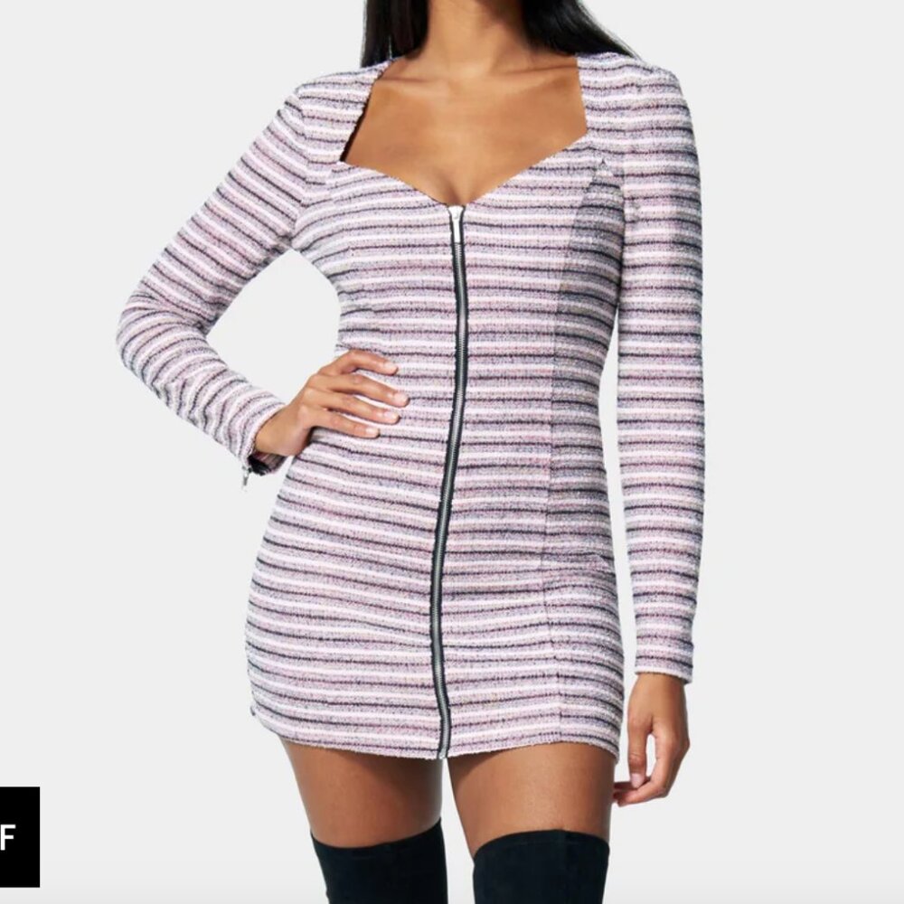 Bebe Zip Front Tweed Mini Dress